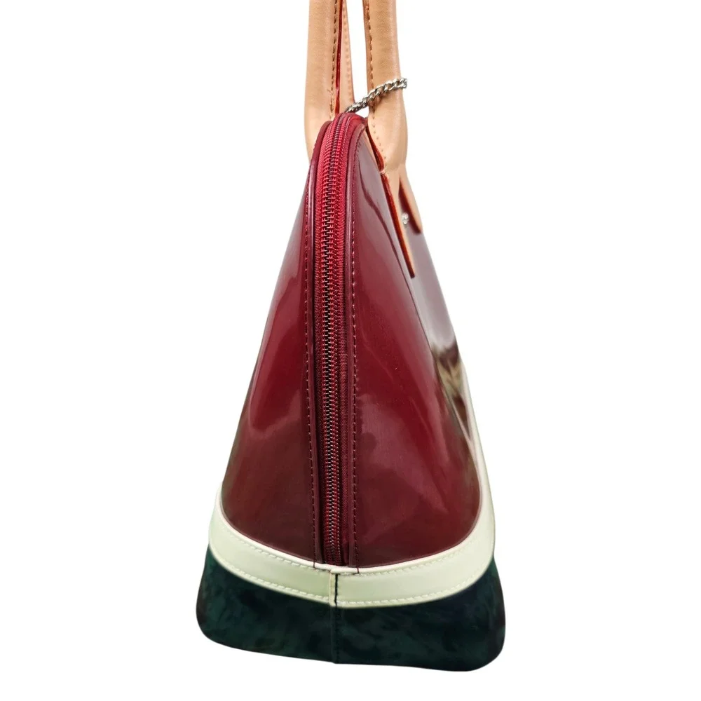 Polo Red Navy Blue Colorblock Patent Dome Satchel Bag Silver‎ Hardware Charm